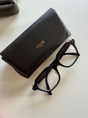 Celine Black Acetate Round Optical Glasses with Logo Case